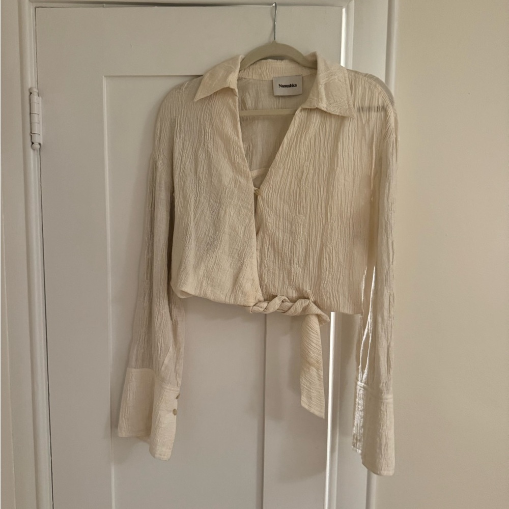Nanushka cropped longsleeve linen blouse